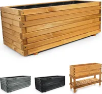 Pflanzkasten Holz mit Vlies 180x42x38cm naturbraun - XXL Blumenkasten rechteckig in 5 Größen aus imprägniertem Kiefernholz