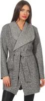 292 Mississhop Damen eleganter Wollmantel Cardigan Trenchcoat mit Gürtel Coat OneSize 36 38 40 42 Grau