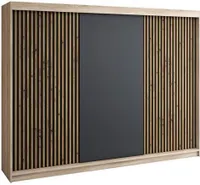 Schwebetürenschrank, 3-türig Schrank mit 4 Schubladen, und 3D-Lamellen. Verschiedene Farben (Weiß, Schwarz, Somona) Kleiderschrank IOSA 200 cm