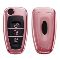 kwmobile Autoschlüssel Hülle kompatibel mit Audi 3-Tasten Klappschlüssel -  Schlüsselhülle Silikon Cover - Hochglanz Rosegold