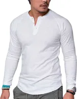 Herren Casual Solid Color O-Ausschnitt Langarmknöpfe Plus Size Slim Bluse T-Shirt-Weiß (Asiatische Größe:2XL)