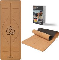 DH FitLife Yogamatte aus Kork & TPE (großer Lotos), Gymnastikmatte 183 x 61 x 0,6 cm, Yoga mat Sportmatte Fitnessmatte rutschfest, Yoga Matte dicker mit Orientierungslinien