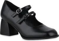 VAN HILL Damen Mary Janes Pumps Eckig Schnallen Freizeit Schuhe 841428, Farbe: Schwarz, Größe: 38