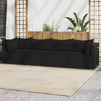 4dílná zahradní lounge souprava s polštáři Black Poly Rattan