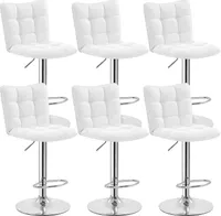 6Er Set Barhocker Barstühle 360°Drehbar Küchenstühle Mit Rückenlehne Und Fußstütze, Barstuhl PolyurethanKunstleder Sitzhöhe 62,5 Cm - 83 Cm Für Die Küche/Bar/Salon, Höhenverstellbar Weiß – Weiß / 6