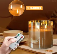 Meisterhome® Realistische LED-Kerze – 3 Flackernde Flammen - Echte Wachskerze – 3x AA-Batterien - Mit Fernbedienung - Timerfunktion – Dimmfunktion – Bernsteinfarben - (ØxH) 15x15 cm