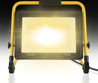 LZQ LED reflektor pracovné svetlo 200W 16000LM teplé biele svetlo s IP66 vodotesnosťou, 3M káblom a skladacím stojanom pre dielňu stavenisko garáž - 200W teplé biele