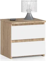 Nachttisch AKORD CL2 in der Farbe Sonoma-Eiche mit 2 Schubladen Front Weiß B40 x H40 x T35 cm