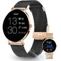 XCOAST SIONA 2 PROMO PACK MIT GRATIS ARMBAND Damen Smartwatch 1,3 Zoll, iOS, Android, Gehäuse Rosegold, enthält 2 Mesh Armbänder: Schwarz und Rosegold, Wasserdicht/Flach/Puls/Blutdruck/Blutsauerstoff