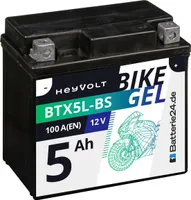 HeyVolt Motorradbatterie GEL 50412 BTX5L-BS ersetzt YTX5L-BS 12V 5Ah