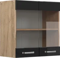 Vicco Küchenglasschrank R-Line, 60 cm, Schwarz Hochglanz/Goldkraft Eiche