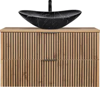 Waschtisch Set 100 cm mit Unterschrank anthrazit Eiche Nb. schwarz gerillt XANTEN-56 Waschbecken schwarz marmoriert, B/H/T: ca. 100,6/74,7/46,5 cm