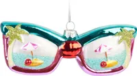 BRUBAKER Sonnenbrille Urlaub Blau & Pink mit Insel Palmen Weihnachtskugel aus Glas Handbemalt - Christbaumschmuck Lustig - Christbaumkugel