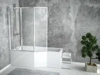 BADLAND Eckbadewanne Badewanne Integra LINKS 150x75 mit Glasabtrennung, Ablaufgarnitur und Füßen GRATIS ohne Verkleidung