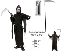 Kinder Kostüm Sensenmann + Sense - Robe Gürtel Maske Kapuze Sense S - 128 cm