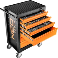 NEO TOOLS Dielenský vozík Naplnený 149 nástrojmi | 6 priehradiek - Zásuvky s guličkovými ložiskami - Centrálne zamykanie - Protišmyková podložka