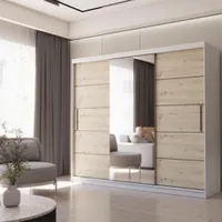 Schwebetürenschrank Schrank Kleiderschrank 250cm Weiß/Artisan mit Spiegel Alba