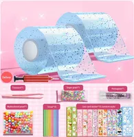 Nano Tape Bubbles Set, 300 cm DIY BubbleTape, foukací bublinová páska, víceúčelová páska, sada 27 kusů bublinových řemesel, dekompresní hračka, třpytivá brčka (modrá)
