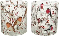 Teelichthalter Glas 13cm mit Vogel Motiv 1 Stück sortiert Transparent