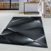 Moderner Kurzflor Teppich Gitter Optik Abstraktes Design In Grau Schwarz