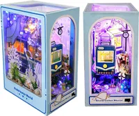 OKWISH 3D Puzzle, DIY Book Nook Kit, Puppenhäuser Miniatur Haus Kit mit Möbeln und LED-Licht,  Buchstützen aus Holz, Bücherregaldekoration