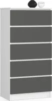 Kommode AKORD K60 Weiß 60 cm 5 Schubladen Front Graphitgrau B60 x H121 x T40 cm