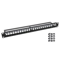 HMF 66445-02 UTP Keystone-Patchpanel für Serverschrank, 19 Zoll, 24 Ports RJ45, Schwarz