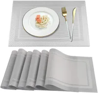 Set 6er Platzset Tisch Platzdeckchen Abwaschbar Abgrifffeste Hitzebeständig Tischset for Küche, Zuhause, Restaurant, Speisetisch Grey