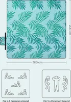 Pikniková deka SONGMICS, 200 x 200 cm, nepromokavá, lze prát v pračce, světle modrá s tropickými kapradinami