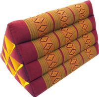 Dreieck Thaikissen, Dreieckskissen, Kapok - Rot/gold, 30*30*50 cm, Asiatisches Sitzkissen, Liegematte, Thaimatte