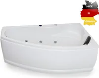 Basera BASIC Indoor Eck-Whirlpool Badewanne Formentera Rechts 160 x 90 cm mit 9 Massagedüsen, LED-Ambiente