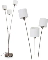 Costa »Costa« runde Bodenlampe aus Metall, Nickel-matt, weiße Stoffschirme