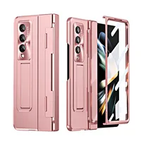 Pouzdro pro Samsung Galaxy Z Fold 3 5G, Luxusní galvanizované ochranné pouzdro se stojánkem, s ochranou displeje a objektivu Růžové zlato