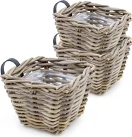 Rattan Balkonkasten natur 3er Set - 15 x 15 cm - Weide Pflanzkorb mit Halterung - Balkon Garten Blumenkasten Pflanztopf Blumenkorb zum Einhängen an Geländer