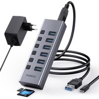 Inateck USB Hub aktiv 3.0 mit Netzteil, Aluminium 8-in-1 USB-Adapter mit unabhängigen Schaltern, USB 3.0 Hub mit 6 USB-A Ports und SD/TF, 20W (5V/4A)