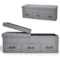 ONBEST Sitzbank mit Stauraum | 3 Schubladen | Grau | 110 kg | 110x40x36cm (BxHxT) | Leinenoptik | gepolstert | klappbarer Deckel