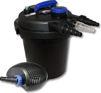 SunSun kompletná sada: CPF-180 rybníkový tlakový filter do 6000 litrov rybníkový filtračný systém s 11 W UV-C rybníkovým odkalovačom, CTF-2800 SuperECO rybníkové čerpadlo 3000l/h 10W