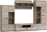 Wohnwand - Set C Gabes für Wohnzimmer, 4-teilig, Farbe: Eiche Sonoma, hohen Vitrine, Hängeregal, TV-Unterschrank, kleinen Vitrine
