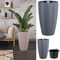 Blumenübertopf  "Line Slim" mit herausnehmbaren Einsatz 2in1, 3D-Textur, Oval | Höhe: 48cm | Farbe: Anthrazit