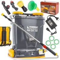 POWERMAT Akku Sprühgerät 16l 12V LI-ION 8Ah Drucksprüher Pflanzensprüher Rückensprüher Gartensprüher Gartenspritze Satz Düsen