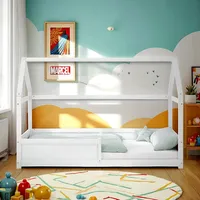 Homestyle4u, Kinderbett Weiß mit Matratze Hausbett mit Rausfallschutz 90x200 cm Bodenbett 3055