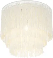 QAZQA - Orientalisch Orientalische Deckenleuchte I Deckenlampe I Lampe I Leuchte Gold I Messing cremefarbener Schirm mit Fransen - Franxa I Wohnzimmer I Schlafzimmer - Stahl Rund - LED geeignet E27