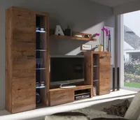 Wohnwand Schrankwand RUMBA TV-Schrank Wandregal 2xVitrine Wohnzimmer Anbauwand Eiche Lefkas