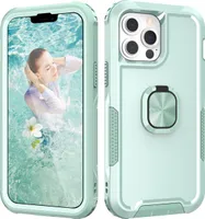 iPhone 13 Pro Hülle, Hybrid PC TPU Stoßfest Robust Schutzhülle mit Ringhalter Ständer für iPhone 13 Pro Grün