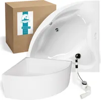 Calmwaters® Eckbadewanne Komplettset 140x140 cm mit Wannenträger & Ablaufgarnitur, Acrylwanne Original, Duowanne für 2, Sitzbadewanne, Set Badewanne komplett, Eckwanne 140 x 140, Weiß, 99000089