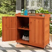 COSTWAY Lagerschrank mit herausnehmbarem Regal & 4 Universalrädern, Holzschrank, Geräteschrank für Garten, Innenhof und drinnen