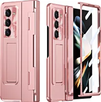 Pouzdro na Samsung Galaxy Z Fold 5 luxusní galvanizované pouzdro se stojánkem, s ochranou displeje a objektivu Růžové zlato