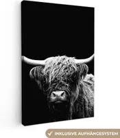 OneMillionCanvasses® - Obrazy na plátně - Skotský horal - Kráva - Černá - Bílá - Zvířata, nástěnné umění, nástěnné dekorace obrazy obývací pokoj, 60x90cm