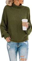 ASKSA Damen Strickpullover Einfarbig Rollkragenpullover Pullover Pulli Knit Sweatshirt, Armeegrün, L