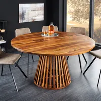 riess-ambiente, Runder Esstisch MAISON JADE 120cm stone finish Sheesham Massivholz Säulenfuß Esszimmertisch Tisch Holztisch